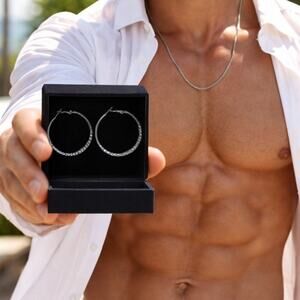 🧚🏻‍♀️ 2” Hammered Silver Tone Hoop Earrings Large Textured Hoops